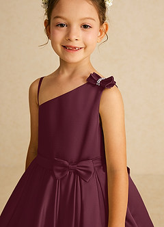 Azazie Lollipop Flower Girl Dresses Cabernet A-Line One Shoulder Matte Satin Dress image4