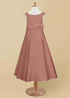Azazie Lindy vestidos de niña de las flores Vestido de Rosa De Cedro de Satin Mate de Corte En A con Plisado image10