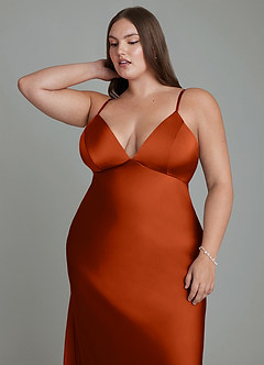 Azazie Stefania Brautjungfernkleider A-Linie Stretch-Satin Kleid Paprika image13
