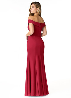Azazie Lecia Vestidos de damas de honor Vestido de Escarlata de Gasa de Imperio Convertible con Plisado fuera del hombro image4