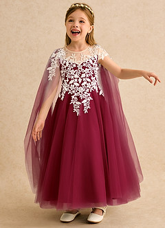 Azazie Dandelion Blumenmädchenkleider Ballkleid Spitze Kleid Burgunderrot image1