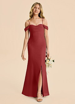 Azazie Nira Junior Rust Mermaid Ruched Chiffon Dress image4
