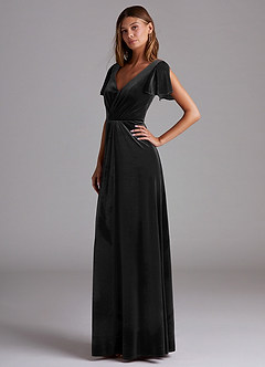 Azazie Soren Bridesmaid Dresses Black A-Line Velvet Dress image3