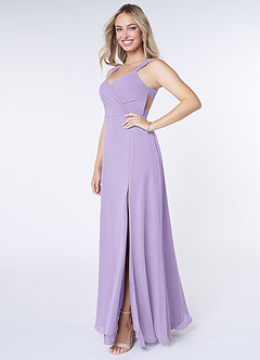 Azazie Nahrin At-home Try On Dresses Matcha A-Line V-Neck Pleated Chiffon Dress image3