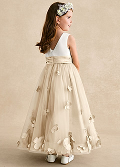 Azazie Vi Flower Girl Dresses Champagne A-Line Sleeveless Tulle Dress image4