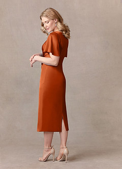 Azazie Everlyn Mother of the Bride Dresses Burnt Orange Sheath Pleated Stretch Satin Dress image3