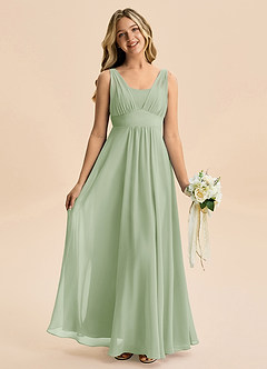 Azazie Odette Junior A-Linie Herzausschnitt Chiffon Kleid Staubiger Salbeigrün image5