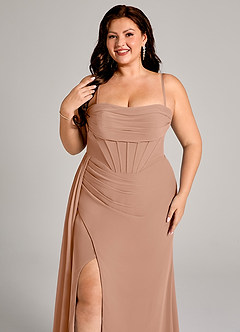 Azazie Amyra Jurken voor bruidsmeisjes Converteerbaar Jurk van Chiffon met Kolom Off the Shoulder Champagne Roos image11