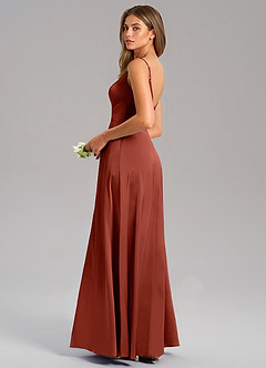 Azazie Talina Robes de demoiselle d'honneur Robe Trapèze en Satin extensible Terracotta image6