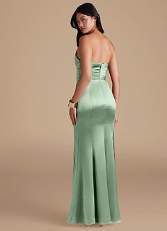 Azazie Yola Bridesmaid Dresses Matcha Sheath Pleated Metallic Satin Dress image4