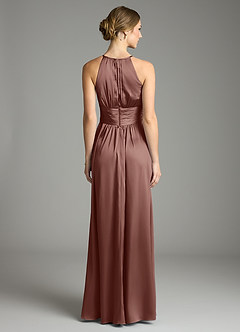 Azazie Bonnie Bridesmaid Dresses Espresso A-Line Pleated Stretch Satin Dress image5