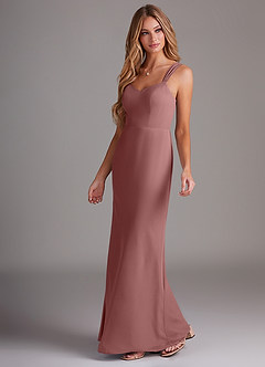 Azazie Denice Bridesmaid Dresses Desert Rose Sheath Pleated Chiffon Dress image3
