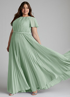 Azazie Kara Modest Bridesmaid Dresses A-Line Pleated Chiffon Floor-Length Dress image9