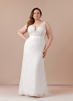 Azazie Gracen Wedding Dresses Diamond White Mermaid V-Neck Lace Tulle Dress image15