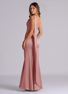 Azazie Inara Robes de demoiselle d'honneur Robe Sirène en Satin extensible Plissée Rose Poussiéreuse image6