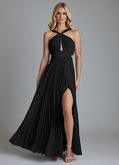 Azazie Hosanna Bridesmaid Dresses Black A-Line Pleated Chiffon Dress image6