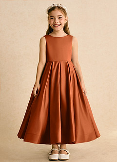 Azazie Cailee Flower Girl Dresses Burnt Orange Ball-Gown Pleated Matte Satin Dress image6