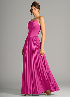 Azazie Saedra Bridesmaid Dresses Fuchsia A-Line Corset Stretch Satin Dress image4
