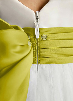 Azazie Sosie Robe Demoiselle D'honneur Fillette Robe Trapèze en Tulle Plissée Ivoire Citronnelle image5