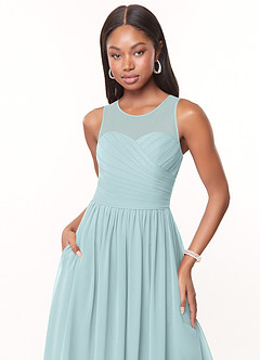 Azazie Nina Bridesmaid Dresses Mist A-Line Pleated Chiffon Dress image5