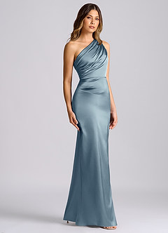 Azazie Akilah Brudtärnklänningar Klä av Sjöjungfru i Stretch Satin Ena axeln Dammblå image3