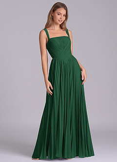 Azazie Mina Final Sale Dark Green A-Line Pleated Chiffon Dress image5
