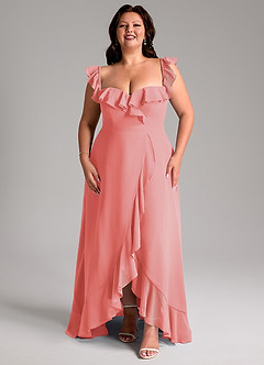 Azazie Lyra Bridesmaid Dresses Coral A-Line Chiffon Convertible Dress image15