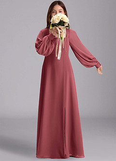 Azazie Bondi Junior Vestido de Merlot de Gasa de Corte en A con Blusón image1