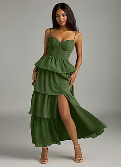 Azazie Kaiden Bridesmaid Dresses Olive A-Line Sweetheart Neckline Chiffon Dress image5