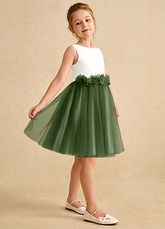 Azazie Louisa Flower Girl Dresses Ivory Olive A-Line Sleeveless Tulle Dress image5