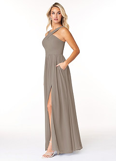 Azazie Elvira Bridesmaid Dresses Taupe A-Line Pleated Chiffon Dress image3