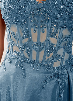 Isoldemark Dusty Blue Beading Sequin Embroidery Satin Prom Dress image7