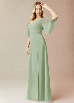 Azazie Cierra Bridesmaid Dresses Dusty Sage A-Line V-Neck Chiffon Dress image4