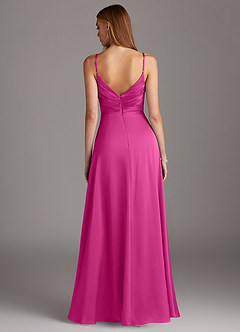 Azazie Calissa Brautjungfernkleider A-Linie V-Hals Gefaltet Stretch-Satin Kleid Fuchsia image2