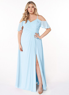Azazie Dakota Brautjungfernkleider A-Linie V-Hals Gefaltet Chiffon Kleid Himmelblau image6