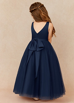 Azazie Marybell Flower Girl Dresses Dark Navy A-Line Bow Tulle Dress image2