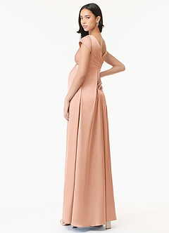 Azazie Allessia Maternity Bridesmaid Dresses A-Line Pleated Stretch Satin Floor-Length Dress image10