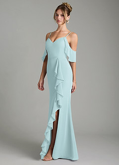 Azazie Alexys Abiti da Damigella Abito Tubino in Chiffon Spalle Scoperte Nebbia image5