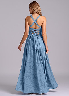 Azazie Francis Bridesmaid Dresses Steel Blue A-Line Corset Floral Burnout Dress image6