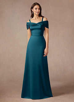 Azazie Amelia Mother of the Bride Dresses Ink Blue A-Line Off the Shoulder Stretch Satin Dress image5