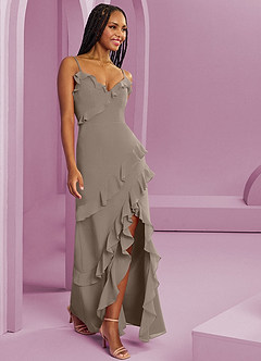 Barbie ♥ Azazie Bridesmaid Dresses Taupe Sheath Chiffon Dress image4