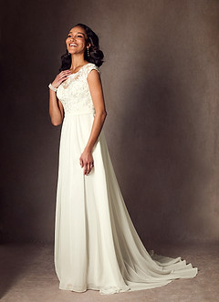 Azazie Brynslee Wedding Dresses Cream A-Line Scoop Sequins Chiffon Dress image8
