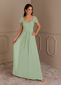 Azazie Gwenyth Mother of the Bride Dresses Dusty Sage A-Line Lace Chiffon Dress image1