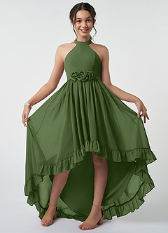 Azazie Hermione Junior Olive A-Line Chiffon Dress image2