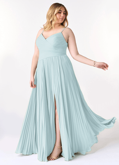 Azazie Vini Abiti da Damigella Abito A-Line in Chiffon con Scollo a V a Pieghe Nebbia image10