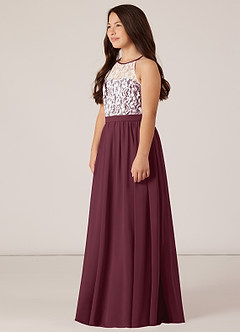 Azazie Fahari Junior A-Linie Spitze Chiffon Kleid Cabernetrot image3