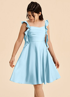 Azazie Kira Junior Sky Blue A-Line Ruched Stretch Satin Dress image4