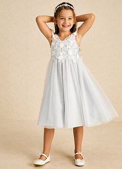 Azazie Sunnie Flower Girl Dresses Ivory A-Line Lace Tulle Dress image4