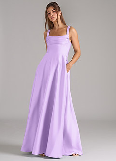 Azazie Shaude Bridesmaid Dresses Lilac A-Line Pleated Stretch Satin Dress image4