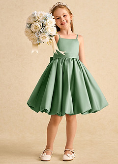 Azazie Davine Flower Girl Dresses Matcha A-Line Spaghetti Strap Matte Satin Dress image7